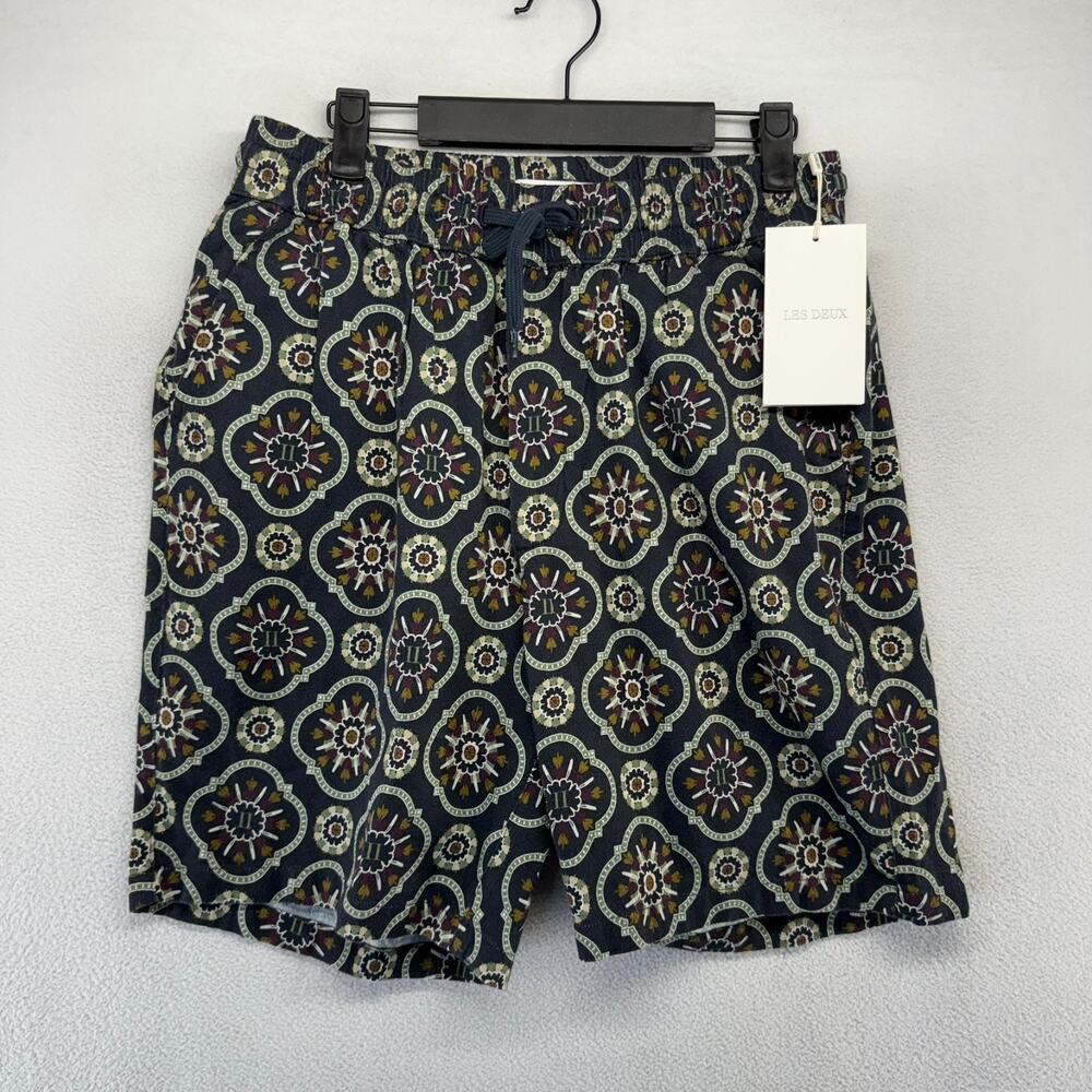 Les Deux Shorts Men's Medium Black Geometric Tapestry Lightweight Pockets NEW